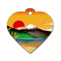 Mount Fuji Japan Lake Sun Sunset Dog Tag Heart (One Side)