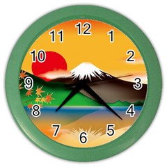 Mount Fuji Japan Lake Sun Sunset Color Wall Clock