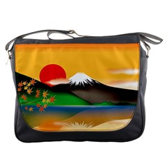 Mount Fuji Japan Lake Sun Sunset Messenger Bag