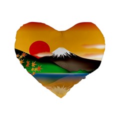 Mount Fuji Japan Lake Sun Sunset Standard 16  Premium Heart Shape Cushions