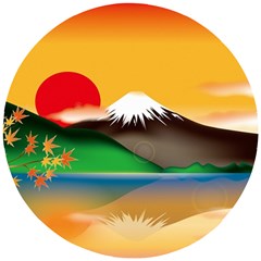 Mount Fuji Japan Lake Sun Sunset Wooden Puzzle Round