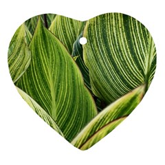 Leaves Striped Pattern Texture Heart Ornament (two Sides) by Simbadda