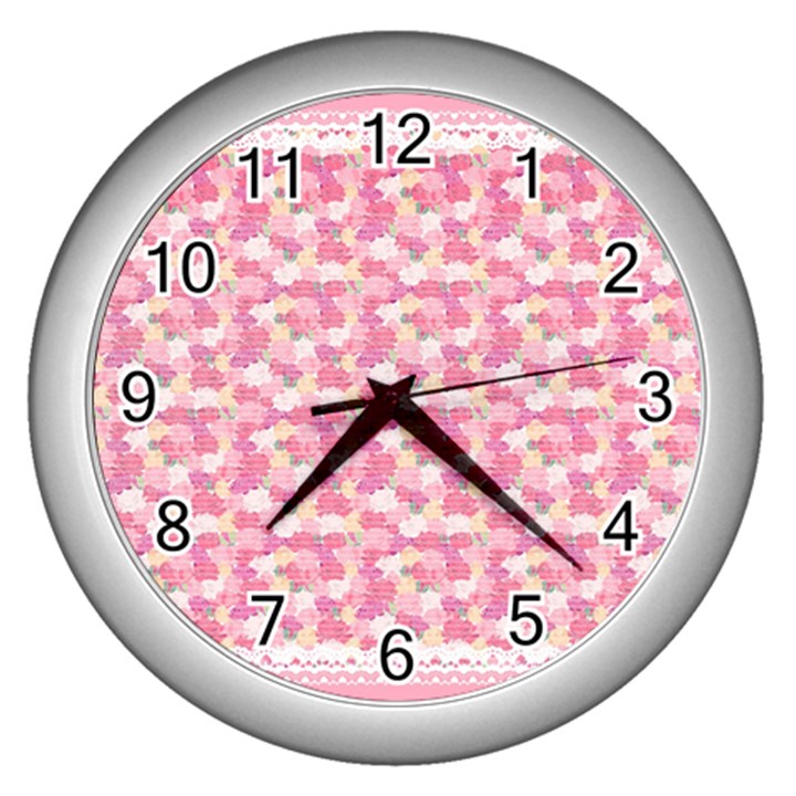 Peony Pattern Pink Scrapbookin Wall Clock (Silver)