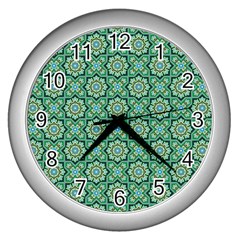 Green Abstract Geometry Pattern Wall Clock (silver)