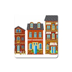 City Buildings Brick Architecture Square Magnet by Simbadda