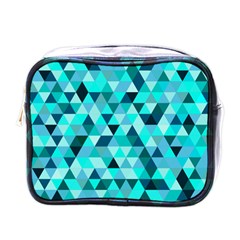 Teal Triangles Pattern Mini Toiletries Bag (one Side) by LoolyElzayat