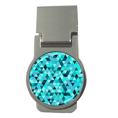 Teal Triangles Pattern Money Clips (round)  by LoolyElzayat