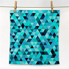 Teal Triangles Pattern Face Towel by LoolyElzayat