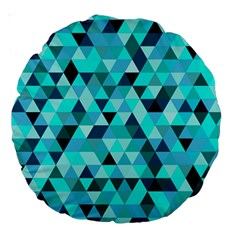 Teal Triangles Pattern Large 18  Premium Round Cushions by LoolyElzayat