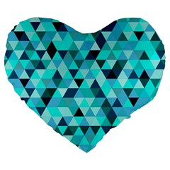 Teal Triangles Pattern Large 19  Premium Flano Heart Shape Cushions by LoolyElzayat