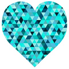 Teal Triangles Pattern Wooden Puzzle Heart by LoolyElzayat