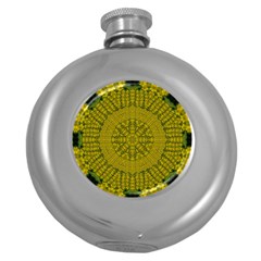 Flowers In Yellow For Love Of The Nature Round Hip Flask (5 Oz) by pepitasart