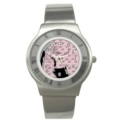 Wide Eyed Girl Pink Stainless Steel Watch by snowwhitegirl