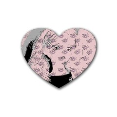 Wide Eyed Girl Pink Rubber Coaster (heart)  by snowwhitegirl