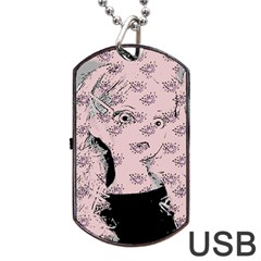 Wide Eyed Girl Pink Dog Tag Usb Flash (two Sides) by snowwhitegirl