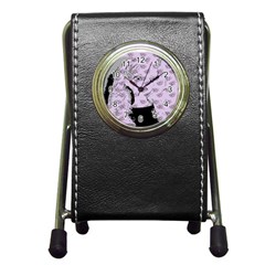 Wide Eyed Girl Lilac Pen Holder Desk Clock