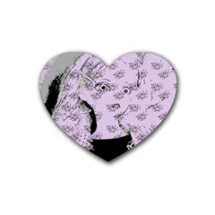 Wide Eyed Girl Lilac Rubber Coaster (heart)  by snowwhitegirl