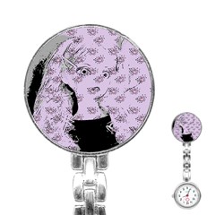 Wide Eyed Girl Lilac Stainless Steel Nurses Watch by snowwhitegirl