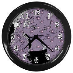 Wide Eyed Girl Grey Lilac Wall Clock (black) by snowwhitegirl