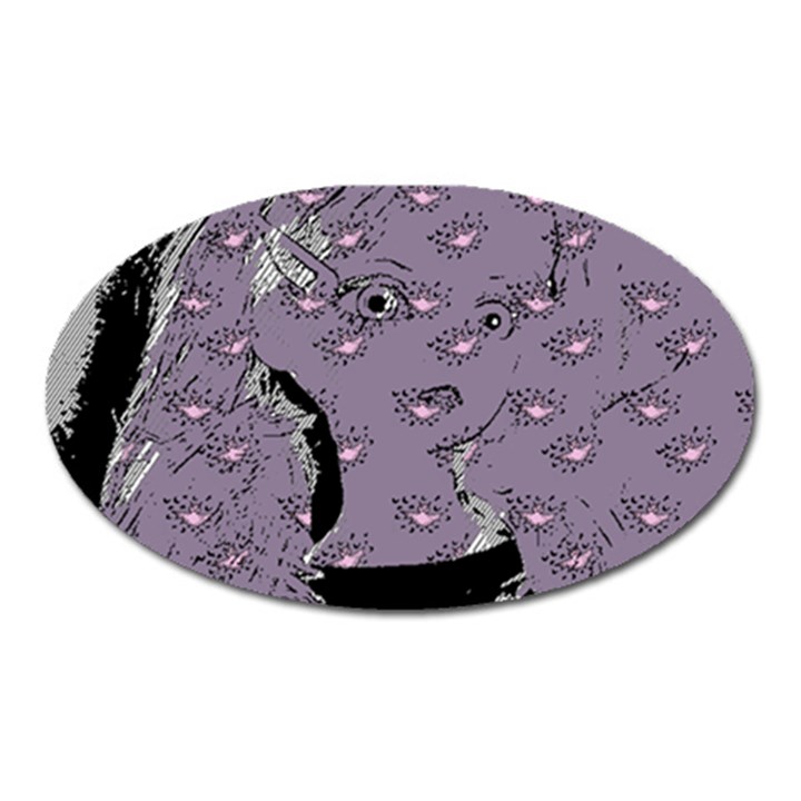 Wide Eyed Girl Grey Lilac Oval Magnet