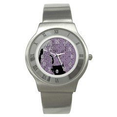 Wide Eyed Girl Grey Lilac Stainless Steel Watch by snowwhitegirl