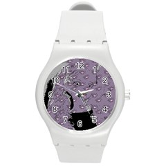 Wide Eyed Girl Grey Lilac Round Plastic Sport Watch (m) by snowwhitegirl