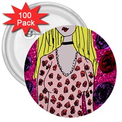 Nineties Girl Glitter 3  Buttons (100 Pack)  by snowwhitegirl