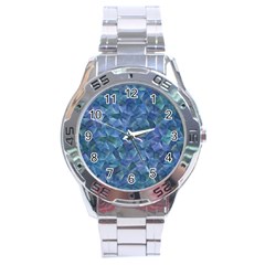 Background Blue Texture Stainless Steel Analogue Watch