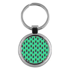 Nerdy 60s  Girl Pattern Seafoam Green Key Chain (round) by snowwhitegirl