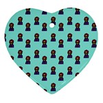 Nerdy 60s  Girl Pattern Aqua Ornament (Heart) Front