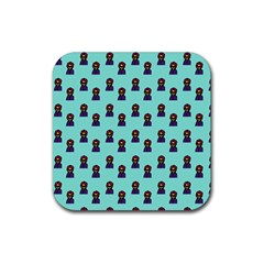 Nerdy 60s  Girl Pattern Aqua Rubber Coaster (square)  by snowwhitegirl