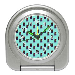 Nerdy 60s  Girl Pattern Aqua Travel Alarm Clock by snowwhitegirl