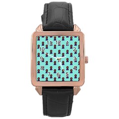 Nerdy 60s  Girl Pattern Aqua Rose Gold Leather Watch  by snowwhitegirl