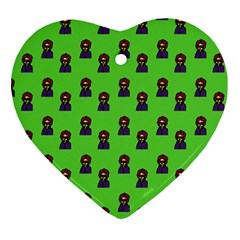 Nerdy 60s  Girl Pattern Green Ornament (heart) by snowwhitegirl