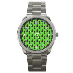 Nerdy 60s  Girl Pattern Green Sport Metal Watch