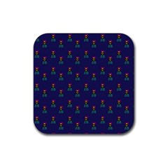 Nerdy 60s  Girl Pattern Blue Rubber Coaster (square)  by snowwhitegirl