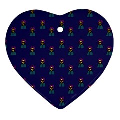 Nerdy 60s  Girl Pattern Blue Heart Ornament (two Sides) by snowwhitegirl