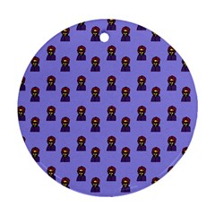 Nerdy 60s  Girl Pattern Purple Round Ornament (two Sides)