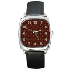 Nerdy 60s  Girl Pattern Red Square Metal Watch by snowwhitegirl