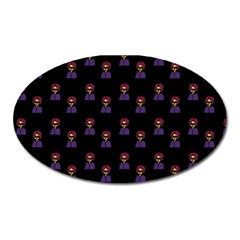 Nerdy 60s  Girl Pattern Black Oval Magnet