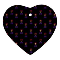 Nerdy 60s  Girl Pattern Black Heart Ornament (two Sides)