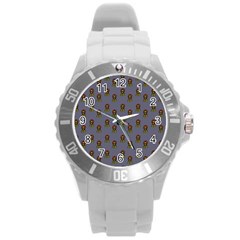 Nerdy 60s  Girl Pattern Light Grey Round Plastic Sport Watch (l) by snowwhitegirl