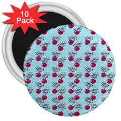 Cherries An Bats Aqua 3  Magnets (10 pack) 
