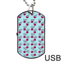 Cherries An Bats Aqua Dog Tag USB Flash (One Side)