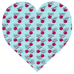 Cherries An Bats Aqua Wooden Puzzle Heart