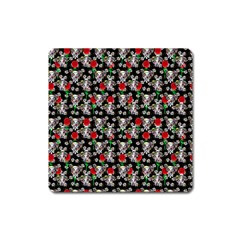 Heart Skeleton Face Pattern Black Square Magnet