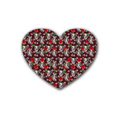 Heart Skeleton Face Pattern Burgundy Heart Coaster (4 Pack) 