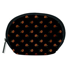 Peach Rose Black Accessory Pouch (medium) by snowwhitegirl