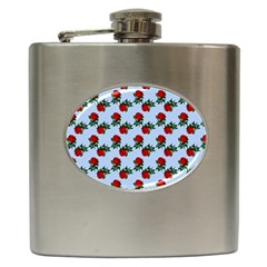 Red Roses Light Blue Hip Flask (6 Oz) by snowwhitegirl