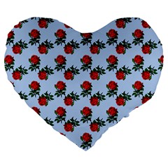 Red Roses Light Blue Large 19  Premium Flano Heart Shape Cushions by snowwhitegirl